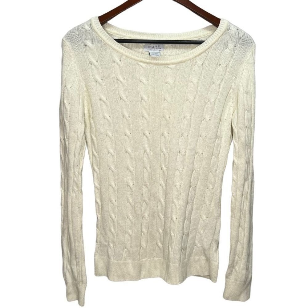 Alfred Sung Cream Cable Knit Crew Neck Sweater Size Large Neutral Minimalist